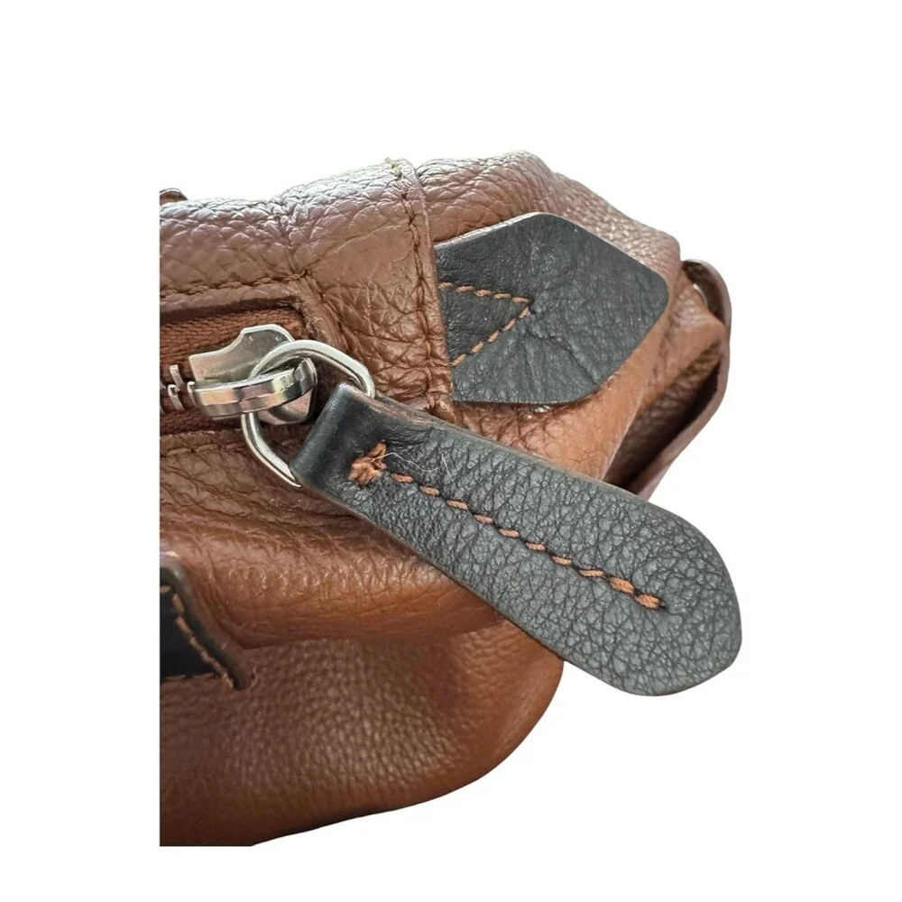 Furla Pebbled Leather Satchel Cognac Brown Black Colorblock Bowling Tote Bag Y2K